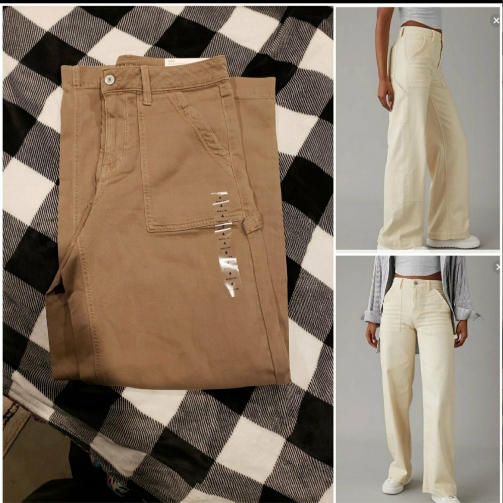 NEW American Eagle super high rise baggy wide leg pant sz 27w 4 color Olive